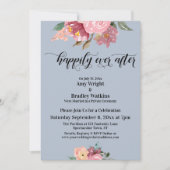 Invitation Fleurs peintes en rose Heureux à tout jamais Bleu (Devant)