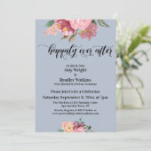 Invitation Fleurs peintes en rose Heureux à tout jamais Bleu (Debout devant)