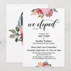 Invitation Fleurs Peintes en Rose Nous Nous Sommes Enfuis en