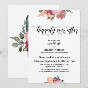 Invitation Fleurs Peintes en Rose Typographie À Tout Jamais H