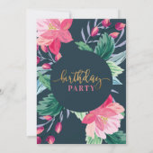 Invitation Fleurs peintes et Script or chic fête d'anniversai (Dos)