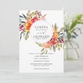 Invitation Fleurs peintes monogramme couronne mariage orange (Debout devant)