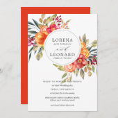 Invitation Fleurs peintes monogramme couronne mariage orange (Devant / Derrière)