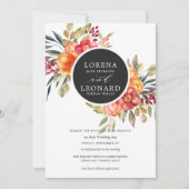 Invitation Fleurs peintes monogramme couronne mariage orange (Devant)