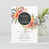 Invitation Fleurs peintes monogramme couronne mariage orange (Debout devant)