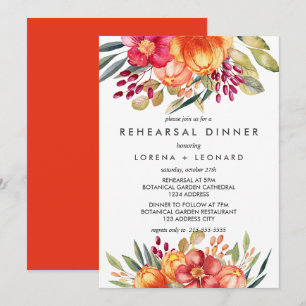 Invitation Fleurs peintes Orange REHEARSAL DÎNER Mariage