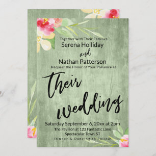 Invitation Fleurs peintes Script Mariage Décontracté en bois 