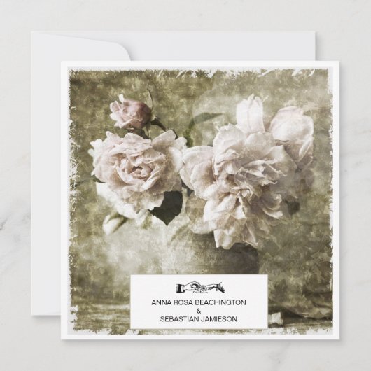 Invitation *~* Fleurs pivoines Vintages AR23 QR MARIAGE RSVP (Devant)