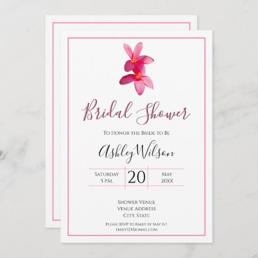 Invitation Fleurs Plumeria rose, Mariage moderne, Mariage (Devant / Derrière)