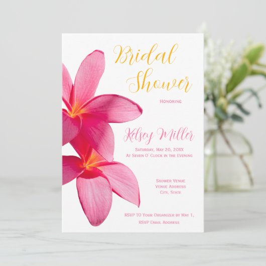 Invitation Fleurs Plumeria Rose, Tropical, Floral, Nuptiale (Debout devant)