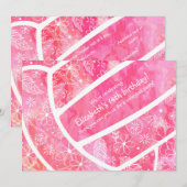 Invitation Fleurs plumes paislies volleyball rose (Devant / Derrière)