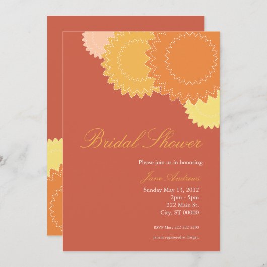 Invitation Fleurs pointillées - Orange, Jaune (Devant / Derrière)