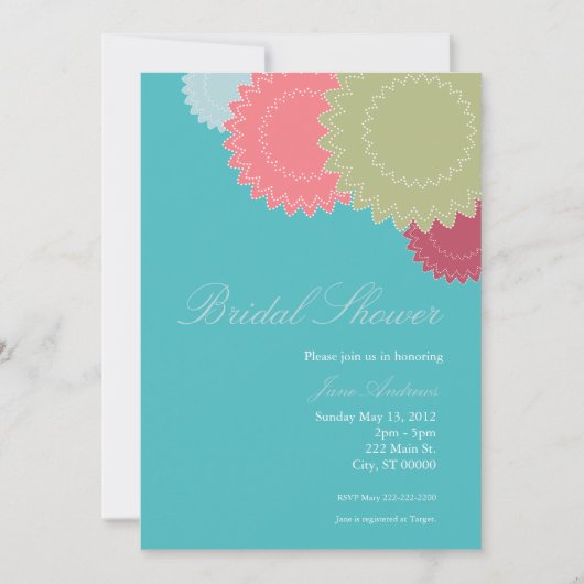 Invitation Fleurs pointillées - Teal, rose, vert, bleu (Devant)