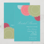 Invitation Fleurs pointillées - Teal, rose, vert, bleu (Devant / Derrière)