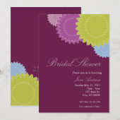 Invitation Fleurs pointillées - violet, vert, bleu (Devant / Derrière)