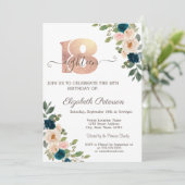 Invitation Fleurs Points Polka 18e Anniversaire (Debout devant)