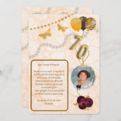 Invitation Fleurs pour 70e anniversaire & ballon en or avec m (Devant / Derrière)