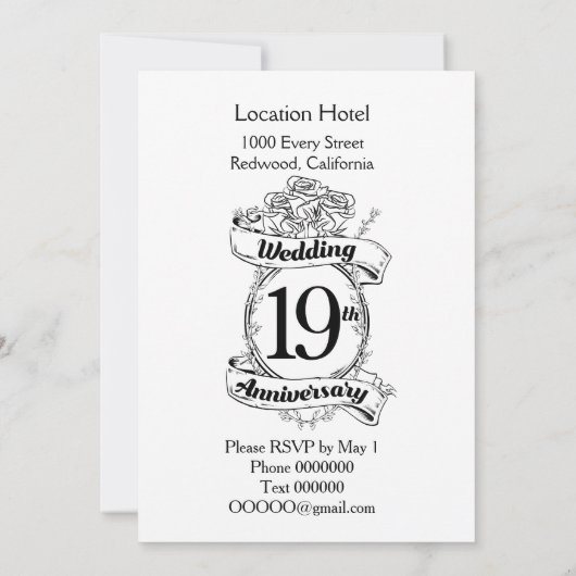 Invitation Fleurs pour le 19e anniversaire de mariage (Dos)