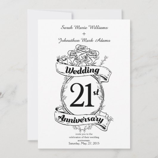Invitation Fleurs pour le 21e anniversaire de mariage (Devant)