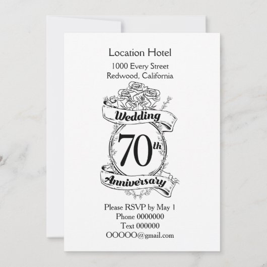 Invitation Fleurs pour le 70e anniversaire de mariage Noir et (Dos)
