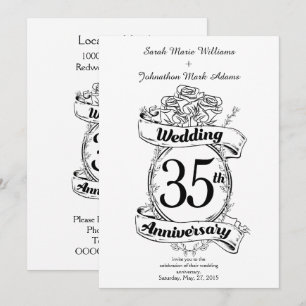 Invitation Fleurs pour les 35 ans de mariage noir et blanc