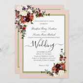 Invitation Fleurs pourpres Automne Terracotta Crème Bourgogne (Devant / Derrière)