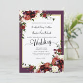 Invitation Fleurs pourpres Automne Terracotta Crème Bourgogne (Debout devant)
