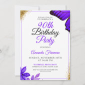 Invitation Fleurs pourpres Classy 90e anniversaire (Devant)