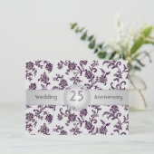 Invitation Fleurs pourpres Damas, 25e anniversaire de Mariage (Debout devant)
