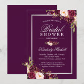 Invitation Fleurs pourpres de prune bordeaux Fête des mariées (Devant / Derrière)