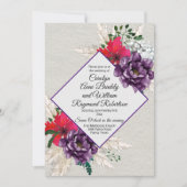 Invitation Fleurs pourpres et rouges avec le mariage d'herbe (Devant)