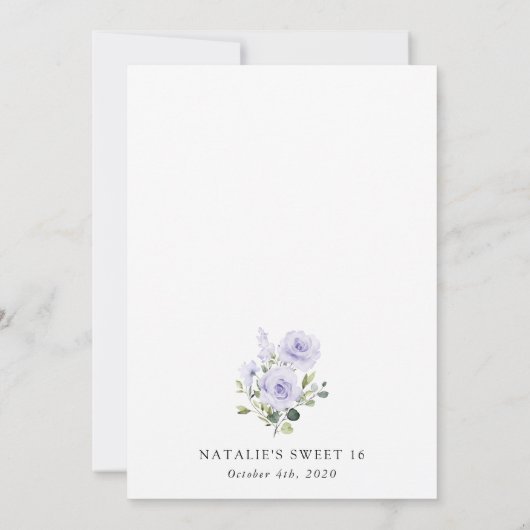 Invitation Fleurs pourpres, Fleurs Lilac, Boho, Sweet 16 (Dos)
