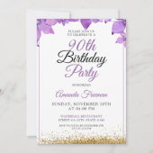 Invitation Fleurs pourpres lisse 90e anniversaire (Devant)