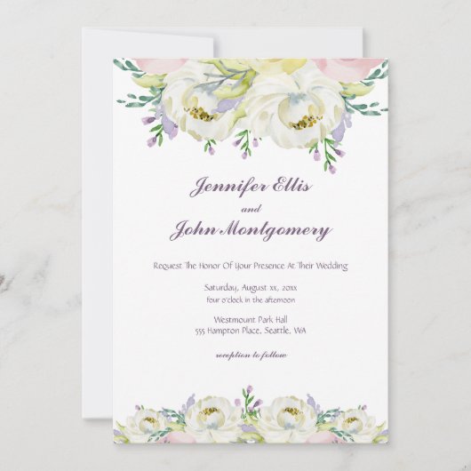 Invitation Fleurs pourpres mariages (Devant)