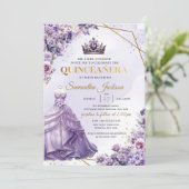 Invitation Fleurs pourpres printemps Princesse Robe Quinceañe (Debout devant)