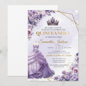 Invitation Fleurs pourpres printemps Princesse Robe Quinceañe (Devant / Derrière)