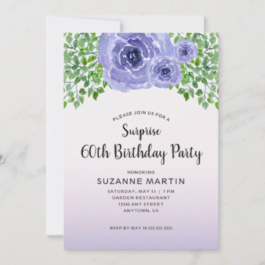 Invitation Fleurs pourpres Surprise 60e anniversaire (Devant)