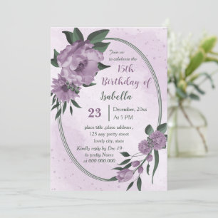 Invitation fleurs pourpres verdure couronne anniversaire