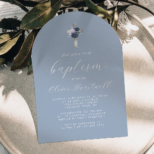 Invitation Fleurs poussiéreuses bleu argenté croix voûtée bap