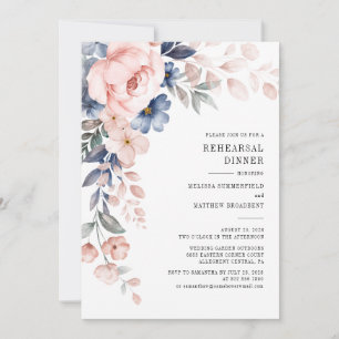 Invitation Fleurs Poussiéreuses Bleu Rose Fleurs Dîner de Rép