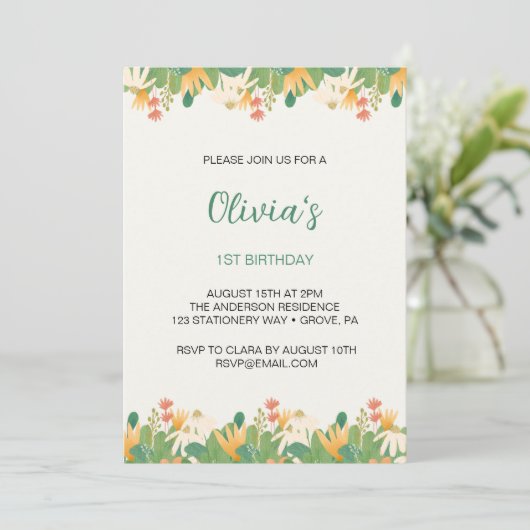 Invitation Fleurs premier anniversaire (Debout devant)