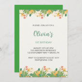 Invitation Fleurs premier anniversaire (Devant / Derrière)