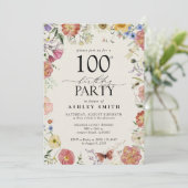 Invitation Fleurs Pressées 100e fête d'anniversaire Elégant r (Debout devant)