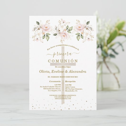 Invitation Fleurs Primera Comunión Triplés Sainte-Communion (Debout devant)