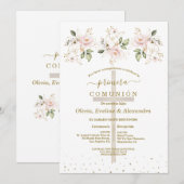 Invitation Fleurs Primera Comunión Triplés Sainte-Communion (Devant / Derrière)