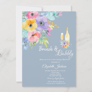 Invitation Fleurs printanières colorées Brunch bleu poussiére