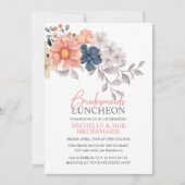 Invitation Fleurs printanières Coral Navy Bridesmaids Luncheo (Devant)