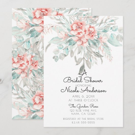 Invitation Fleurs printanières douces de verdure pour la fête (Devant / Derrière)