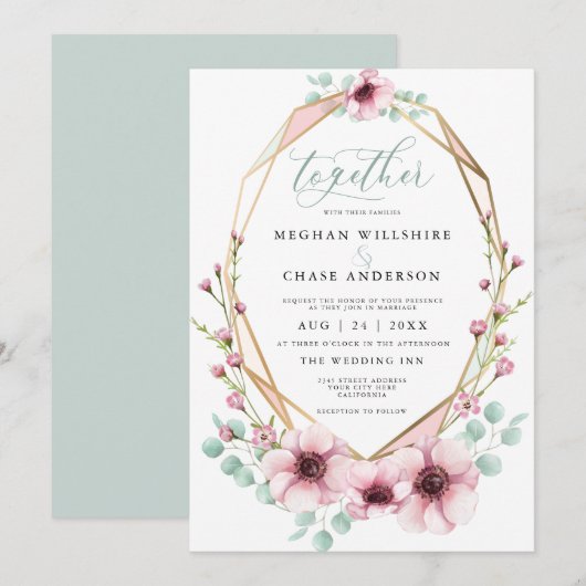 Invitation Fleurs printanières fraîches et bridepieds nus de (Devant / Derrière)