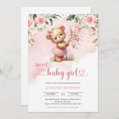 Invitation Fleurs printanières rousses de l'ours en peluche (Devant / Derrière)